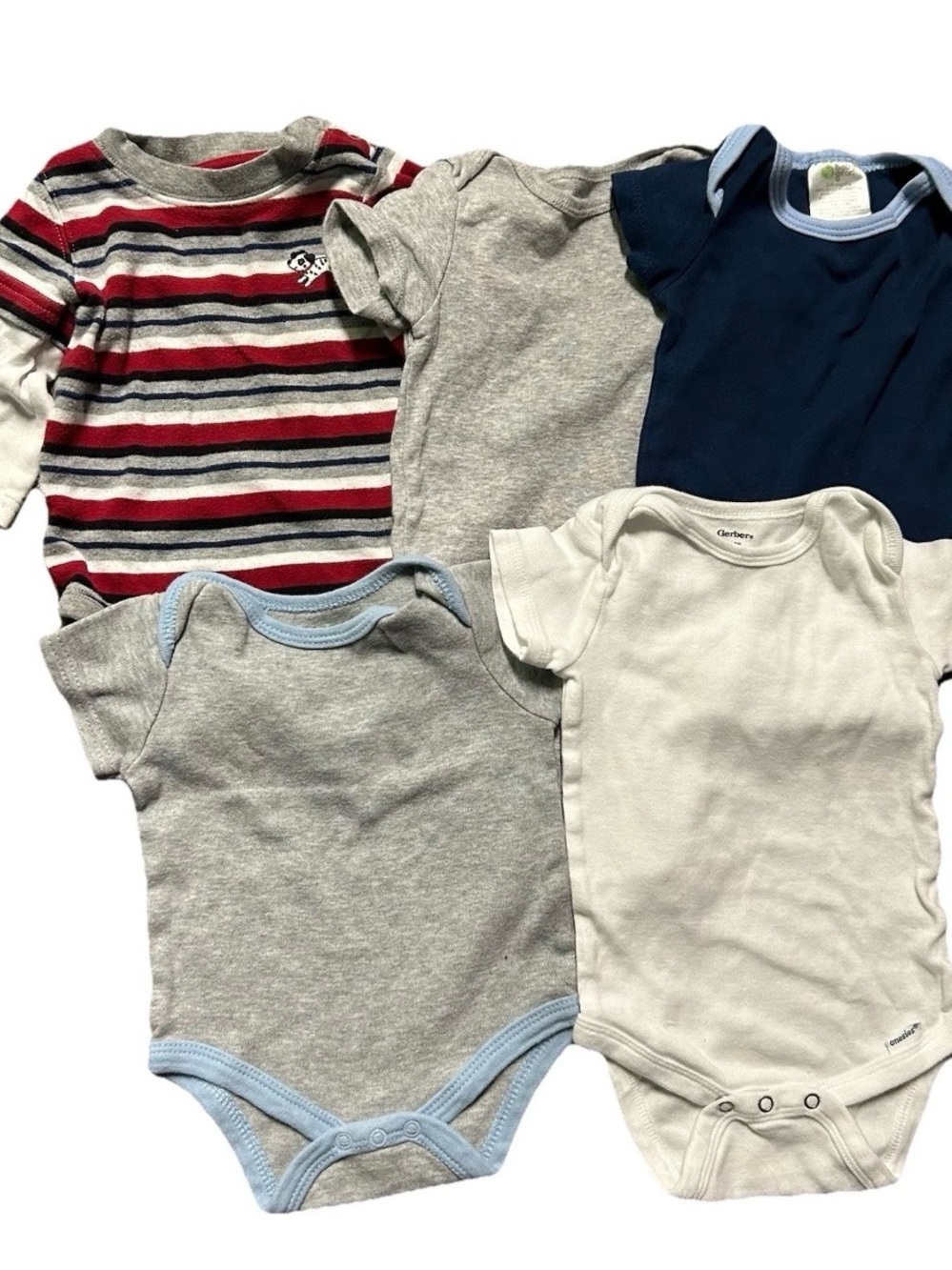 Baby Solid Short Sleeve Bodysuits Grey Navy Blue Stripes Size 3-6 Months - Picture 1 of 7